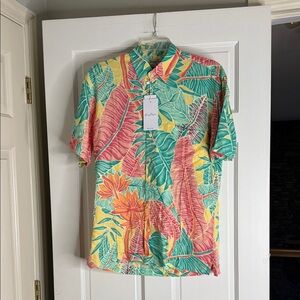 Kenny Flowers Tropical Leaf Print Shirt - Yellow, Green, Pink